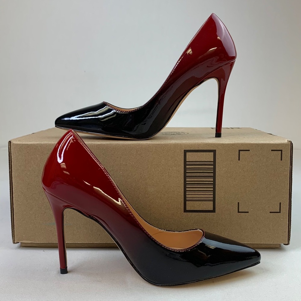COLETER Women's 4 Inch Pumps Pointy Toe Stiletto Pumps Sz 6.5 Red Black